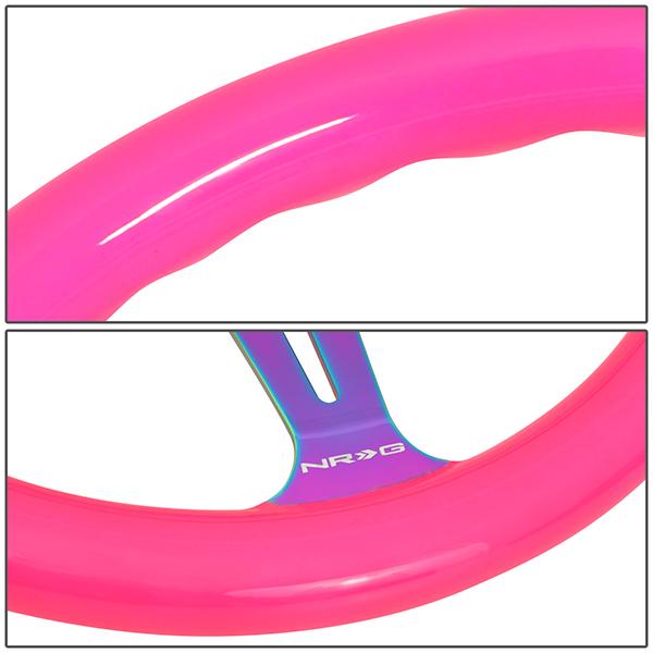 NRG Innovations - Steering Wheel - 350mm - W/Horn Button - Neon Pink Wood Grain Neo Chrome Spoke - 3