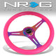 NRG Innovations - Steering Wheel - 350mm - W/Horn Button - Neon Pink Wood Grain Neo Chrome Spoke - 1