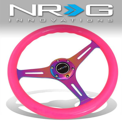 NRG Innovations - Steering Wheel - 350mm - W/Horn Button - Neon Pink Wood Grain Neo Chrome Spoke - 1