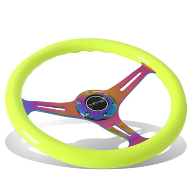 NRG Innovations - Steering Wheel - 350mm Diameter - Neon Yellow Wood Grain Neo Chrome Spoke - W Horn - 1