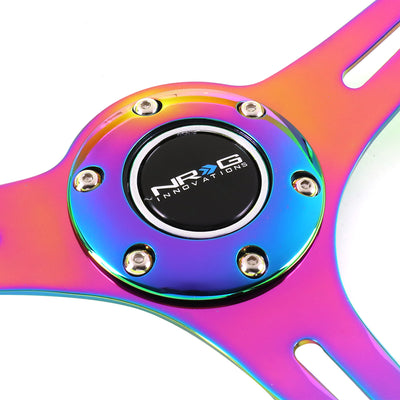 NRG Innovations - Steering Wheel - 350mm Diameter - Neon Yellow Wood Grain Neo Chrome Spoke - W Horn - 2