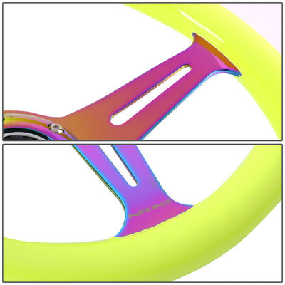 NRG Innovations - Steering Wheel - 350mm Diameter - Neon Yellow Wood Grain Neo Chrome Spoke - W Horn - 3