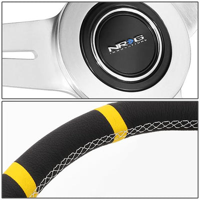Nrg Innovations - 360mm Steering Wheel - Bumble Bee Leather Grip - W/Dual Center Mark - 4