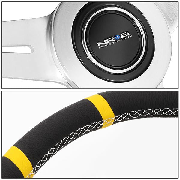 Nrg Innovations - 360mm Steering Wheel - Bumble Bee Leather Grip - W/Dual Center Mark - 4