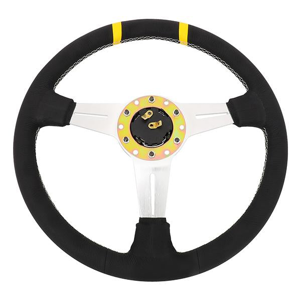 Nrg Innovations - 360mm Steering Wheel - Bumble Bee Leather Grip - W/Dual Center Mark - 5