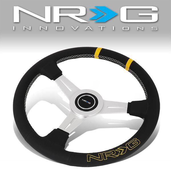 Nrg Innovations - 360mm Steering Wheel - Bumble Bee Leather Grip - W/Dual Center Mark - 1