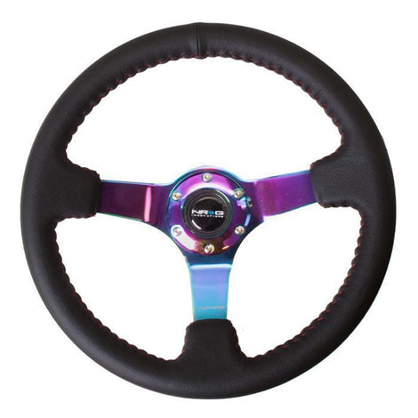 350mm Neochrome Spoke Leather Grip Steering Wheel<br>Universal