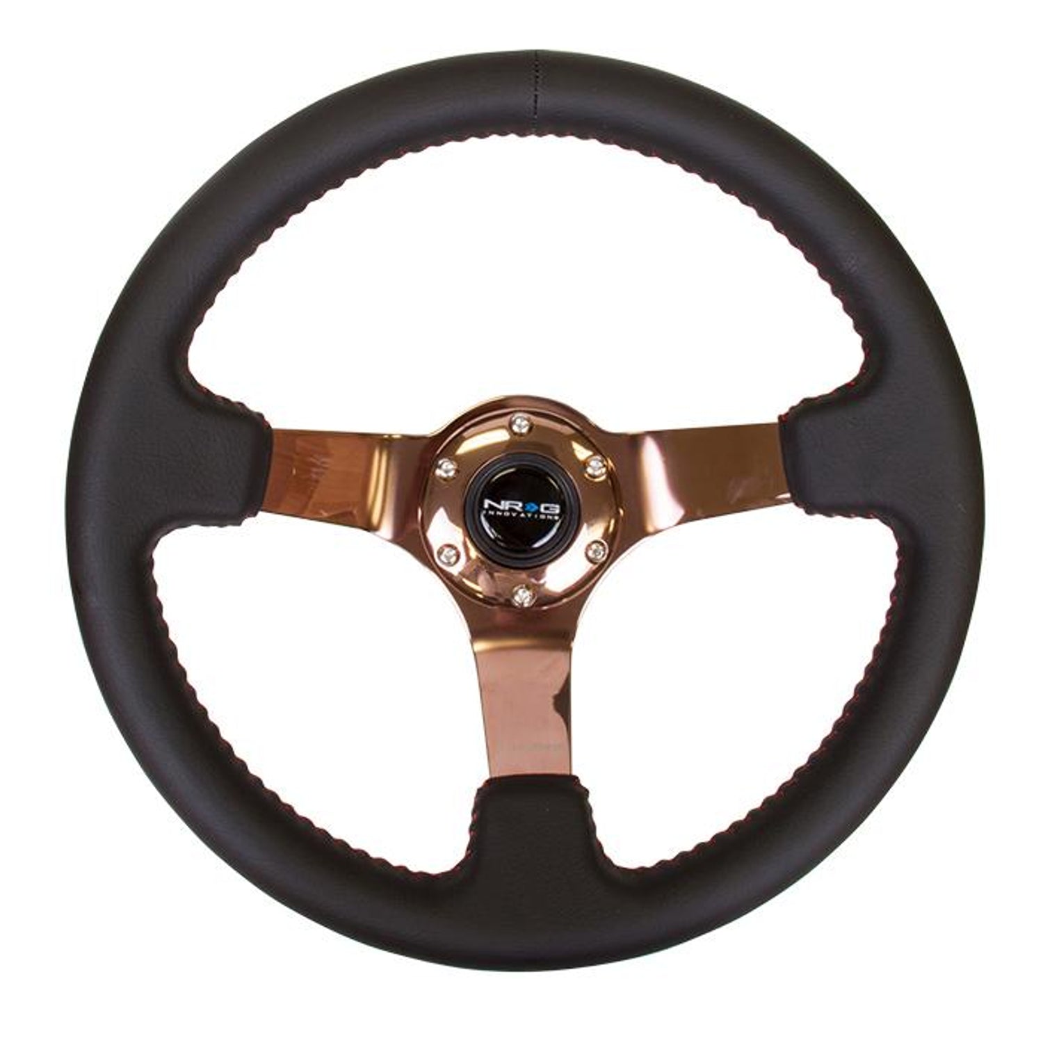 350mm 3 in. Deep Dish Rose Gold Spoke Leather Steering Wheel<br>Universal