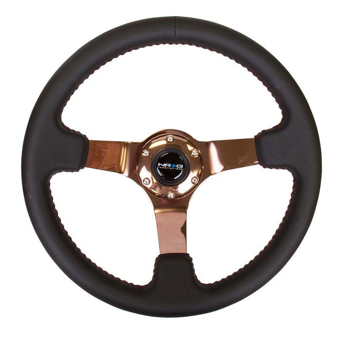 350mm 3 in. Deep Dish Rose Gold Spoke Leather Steering Wheel<br>Universal