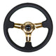 350mm 3 in. Deep Chrome Gold Spoke Leather Steering Wheel<br>Universal