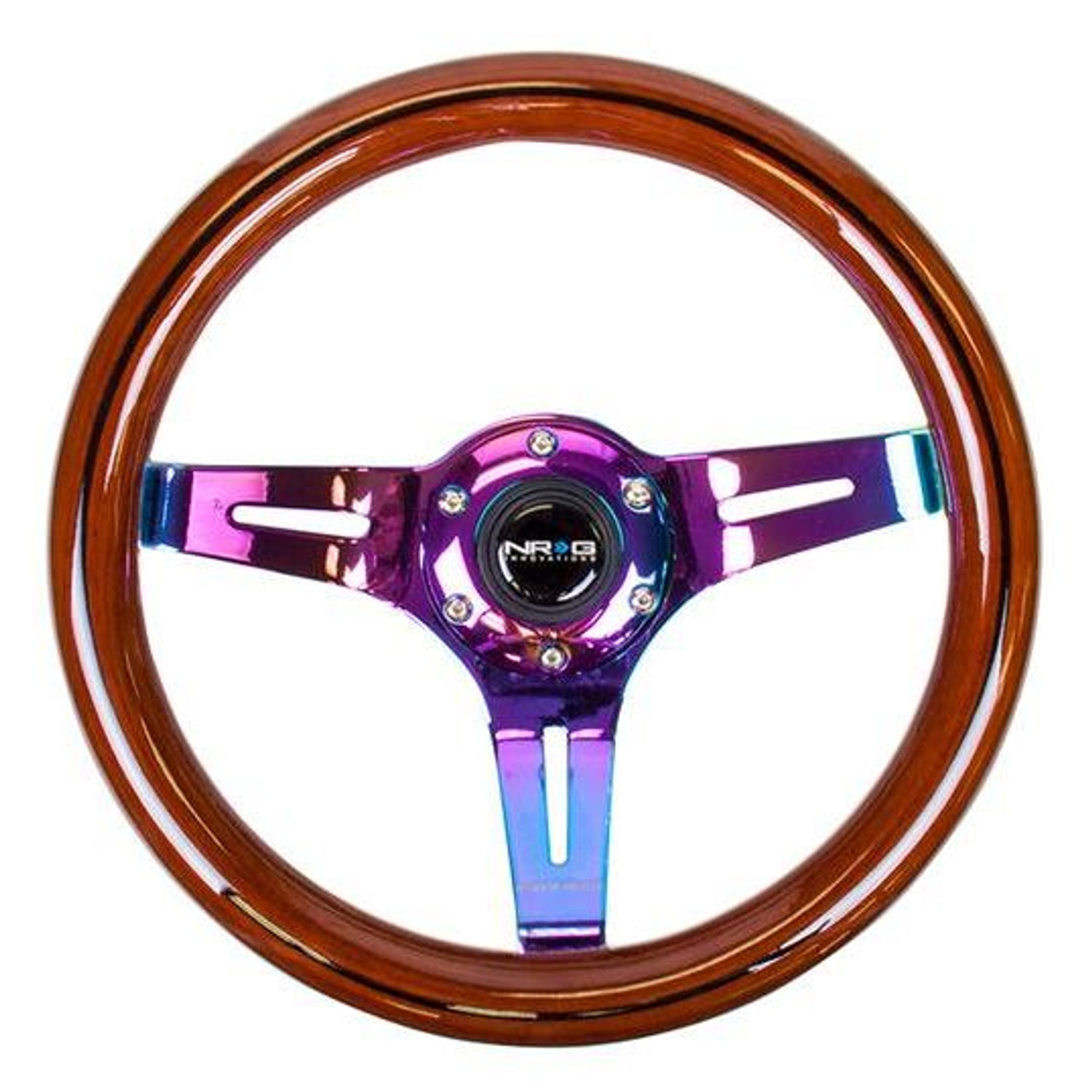 310mm Neochrome Spoke Dark Wood Grain Grip Steering Wheel<br>Universal