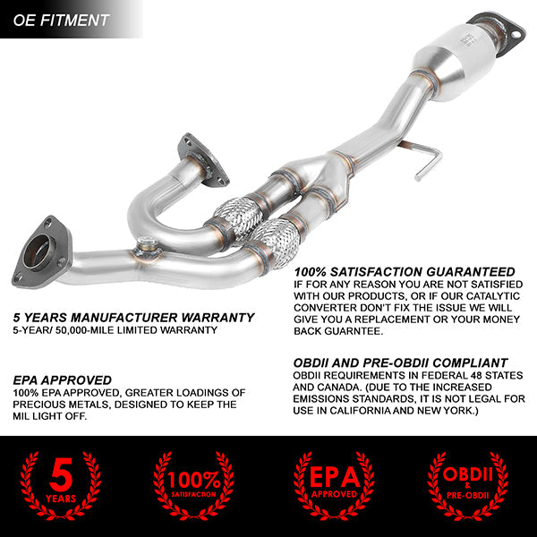 Factory Replacement Catalytic Converter <BR>04-08 Nissan Maxima Quest 05-06 Altima V6 Y-Pipe