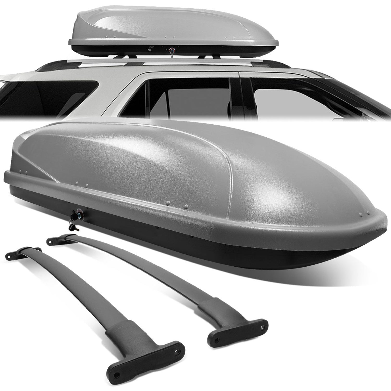 16-18 Ford Explorer Roof Rack Cross Bar - OEM Style - W/Keys+Cargo Box - Aluminum - 1