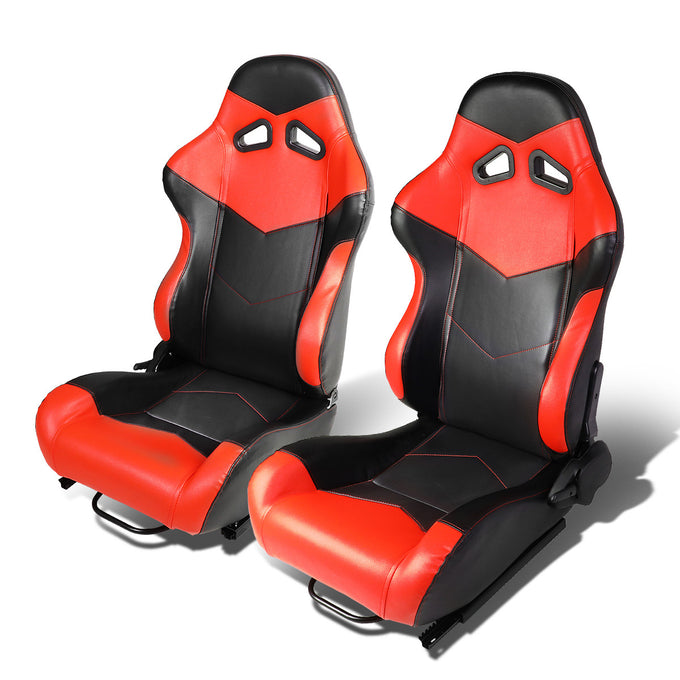 D-Motoring - Racing Seats - Reclinable - Arrow Design - PVC Leather - Pair - 1