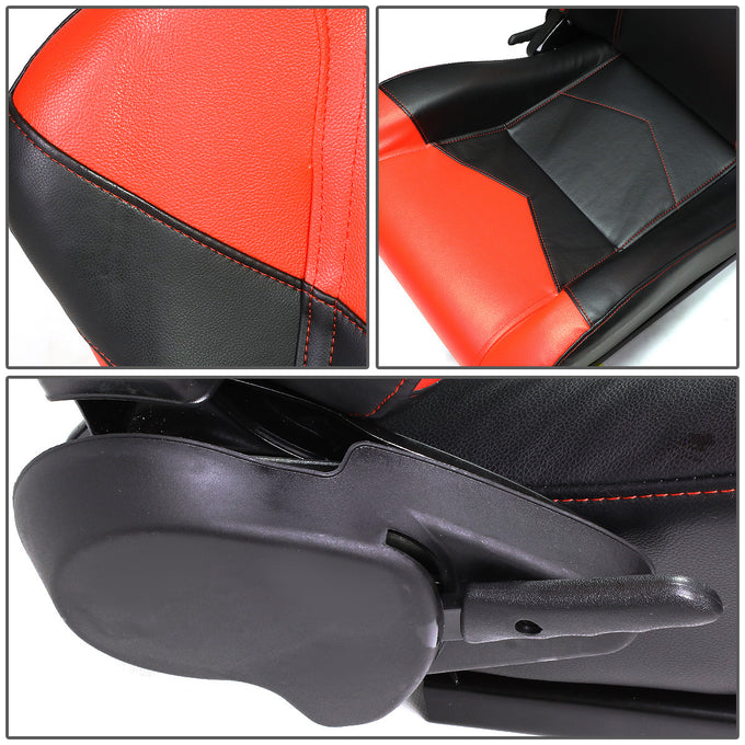D-Motoring - Racing Seats - Reclinable - Arrow Design - PVC Leather - Pair - 2