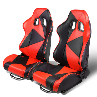 D-Motoring - Racing Seats - Reclinable - Triangle Pattern - PVC Leather - Pair - 6