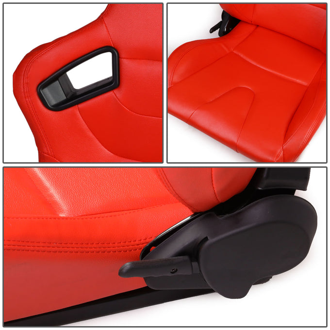 D-Motoring - Racing Seats - Reclinable - Horizontal Stitch - PVC Leather - Pair - 2