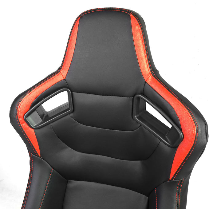 D-Motoring - Racing Seats - Reclinable - Horizontal Stitch - PVC Leather - Pair - 3