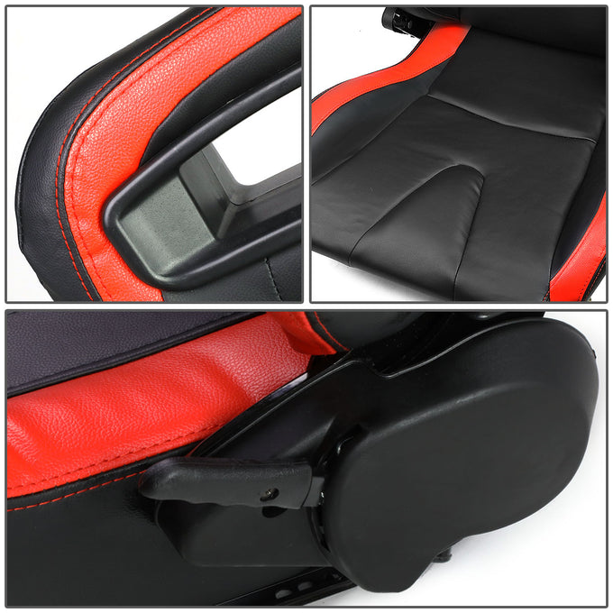 D-Motoring - Racing Seats - Reclinable - Horizontal Stitch - PVC Leather - Pair - 2