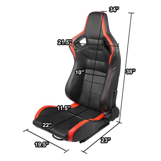 D-Motoring - Racing Seats - Reclinable - Horizontal Stitch - PVC Leather - Pair - 5