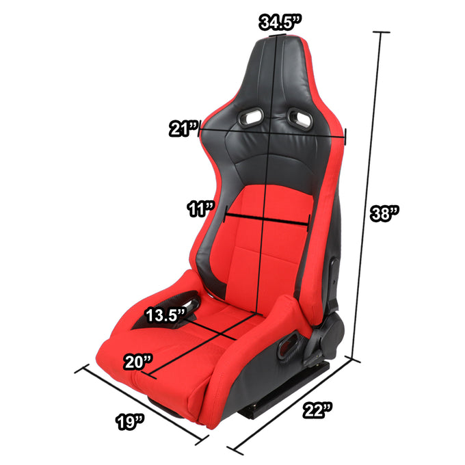 D-Motoring - Racing Seats - Reclinable - Leather High Head - Carbon Fiber Design - Pair - 5