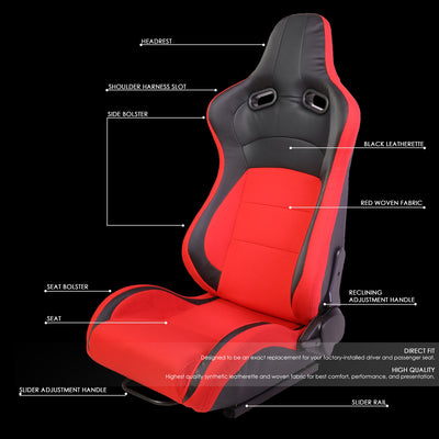 D-Motoring - Racing Seats - Reclinable - Fabric - Pair - 2