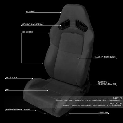 D-Motoring - Racing Seats - Reclinable - Suede - Pair - 2