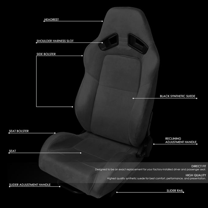 D-Motoring - Racing Seats - Reclinable - Suede - Pair - 2