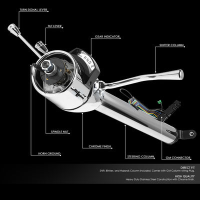 D-Motoring - Steering Column - 28 in. Column Length - Tilt Function - Fits Automatic Transmission Models with Column Shift - 55-59 Chevy GM Floor Shift Models  - 2
