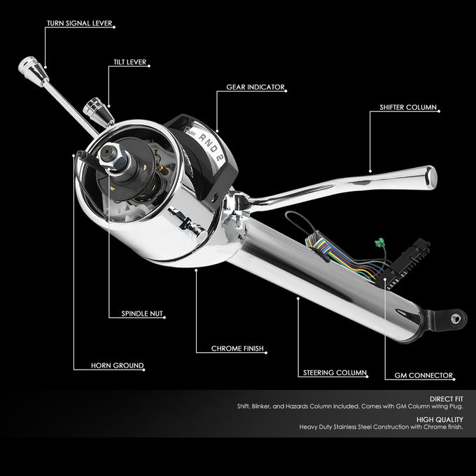 D-Motoring - Steering Column - 30 in. Column Length - Tilt Function - Fits Automatic Transmission Models with Column Shift - 55-59 Chevy GM Floor Shift Models  - 2