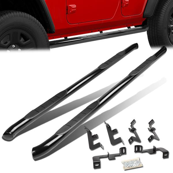 18-19 Jeep Wrangler JL 4Dr 3 in.  Running Boards Side Step Nerf Bars - Mild Steel - Pair - STEPB-3-062-BK - 1