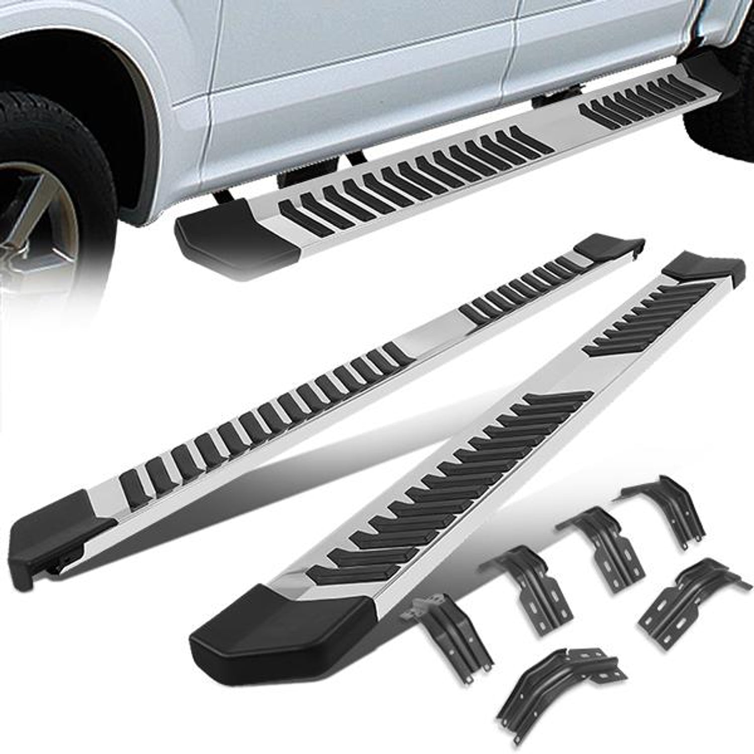 99-16 Ford F-250 F-350 F-450 F-550 Super Duty Super Cab Running Boards - 6 in.  - Aluminum & Stainless Steel - 1