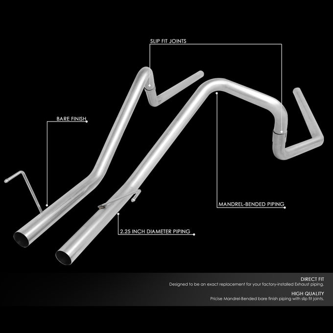 D-Motoring - 02-05 Dodge Ram 1500 2500 Tail Pipes - 2.25 OD Inlet - 2.25 OD Main Piping - Stainless Steel - 3