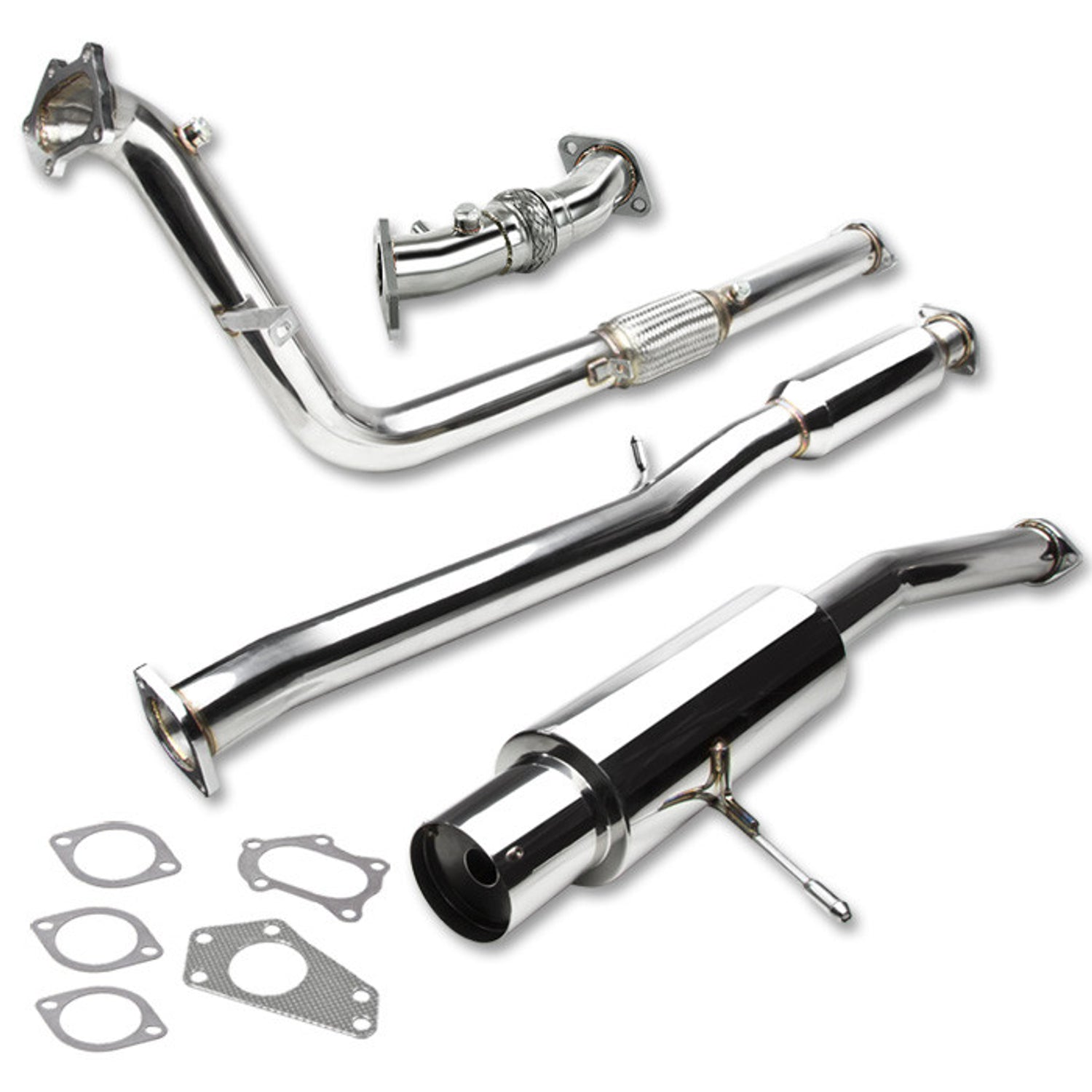 D-Motoring - Cat Back Exhaust System - W/ 4.5 Muffler Tip - Stainless Steel - 02-07 Subaru Impreza WRX / WRX STi - 1