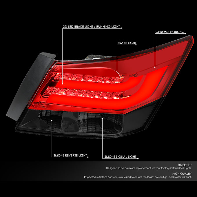 D-Motoring - Tail Lights - 3D LED Bar - Smoked Lens - Plug-n-Play - Pair - 08-12 Honda Accord 4-Dr Sedan - 2