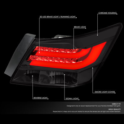 D-Motoring - 08-12 Honda Accord 4-Dr Sedan Tail Lights - 3D LED Bar - Smoked Lens - Plug-n-play - Pair - 2