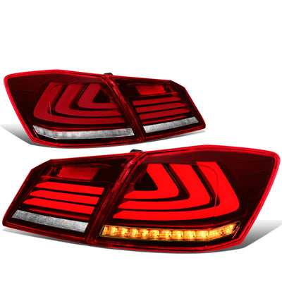 D-Motoring - Tail Lights - LED Turn Signal+3D Bar - Red Lens - Plug-n-Play - Pair - 13-15 Honda Accord 4-Dr Sedan - 1