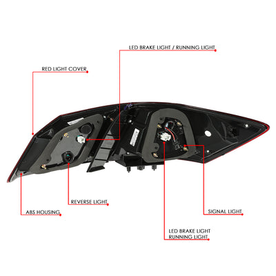 D-Motoring - Tail Lights - LED Turn Signal+3D Bar - Red Lens - Plug-n-Play - Pair - 13-15 Honda Accord 4-Dr Sedan - 6