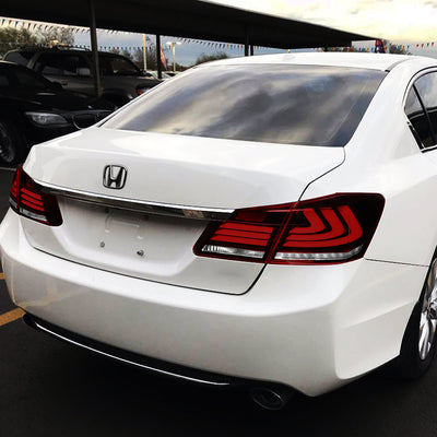 D-Motoring - Tail Lights - LED Turn Signal+3D Bar - Red Lens - Plug-n-Play - Pair - 13-15 Honda Accord 4-Dr Sedan - 7