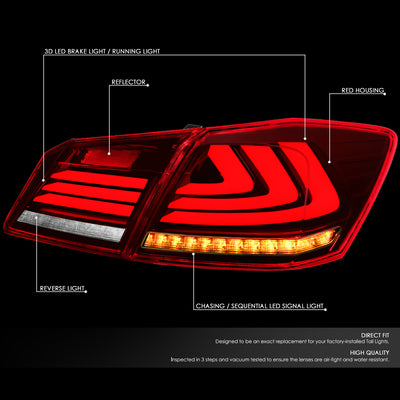 D-Motoring - Tail Lights - LED Turn Signal+3D Bar - Red Lens - Plug-n-Play - Pair - 13-15 Honda Accord 4-Dr Sedan - 2