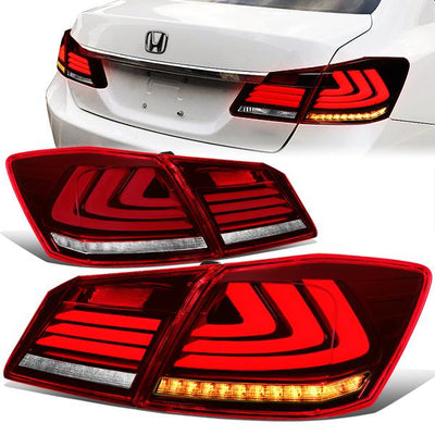 LED Sequential Turn Signal Tail Lights (Red, Clear) <br>13-15 Honda Accord Sedan
