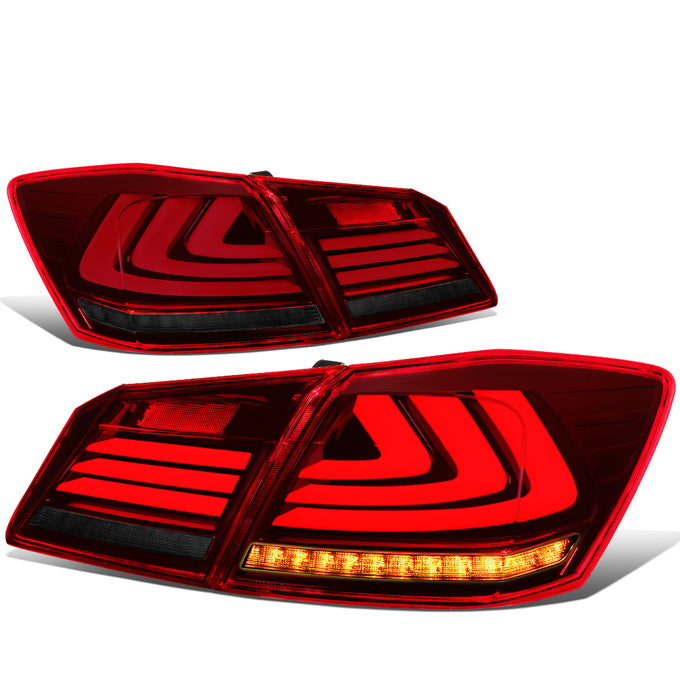 D-Motoring - Tail Lights - LED Turn Signal+3D Bar - Smoked Lens - Plug-n-Play - Pair - 13-15 Honda Accord 4-Dr Sedan - 1