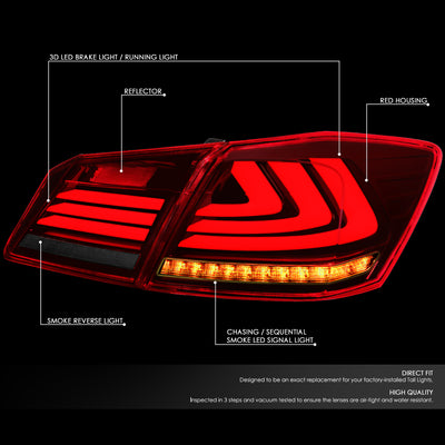 D-Motoring - Tail Lights - LED Turn Signal+3D Bar - Smoked Lens - Plug-n-Play - Pair - 13-15 Honda Accord 4-Dr Sedan - 2