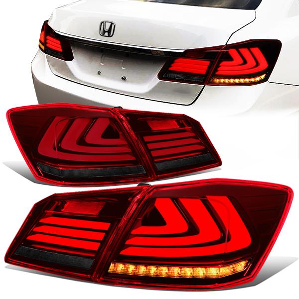 LED Sequential Turn Signal Tail Lights (Red, Smoked) <br>13-15 Honda Accord Sedan