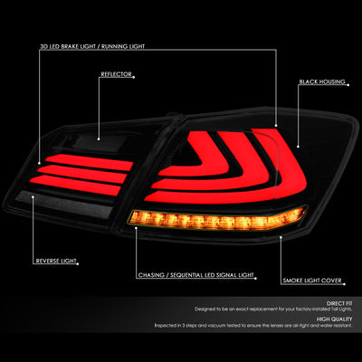 D-Motoring - Tail lights - Sequential LED Turn Signal+3D Bar - Smoked Lens - Plug-n-play - Pair - 13-15 Honda Accord 4-Dr Sedan - 2