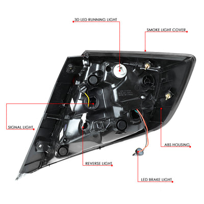 D-Motoring - 16-18 Honda Civic 4-Dr Sedan Tail Lights - 3D LED Bar - Smoked Clear Lens - Plug-n-play - Pair - 6