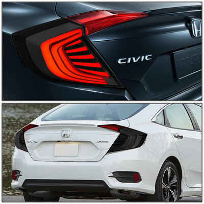 D-Motoring - 16-18 Honda Civic 4-Dr Sedan Tail Lights - 3D LED Bar - Smoked Clear Lens - Plug-n-play - Pair - 7