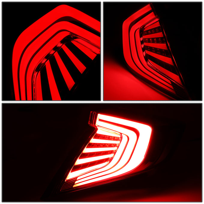 D-Motoring - 16-18 Honda Civic 4-Dr Sedan Tail Lights - 3D LED Bar - Smoked Clear Lens - Plug-n-play - Pair - 3