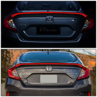 D-Motoring - 16-18 Honda Civic 4-Dr Sedan Tail Lights - Dual 3D LED Bar - Smoked Clear Lens - Plug-n-play - 7