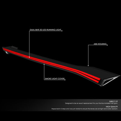 D-Motoring - 16-18 Honda Civic 4-Dr Sedan Tail Lights - Dual 3D LED Bar - Smoked Clear Lens - Plug-n-play - 2
